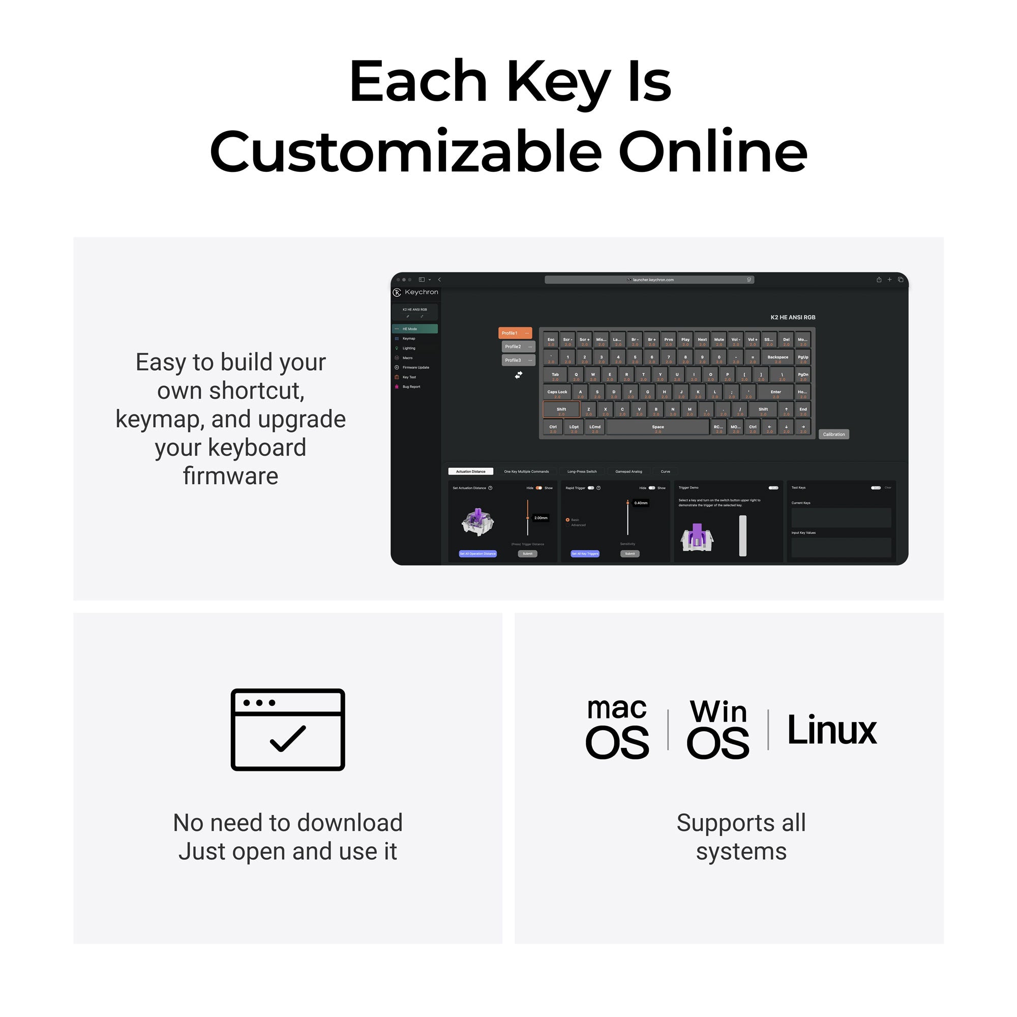 Keychron K2 HE Wireless Magnetic Switch Custom Keyboard - Concrete Edition